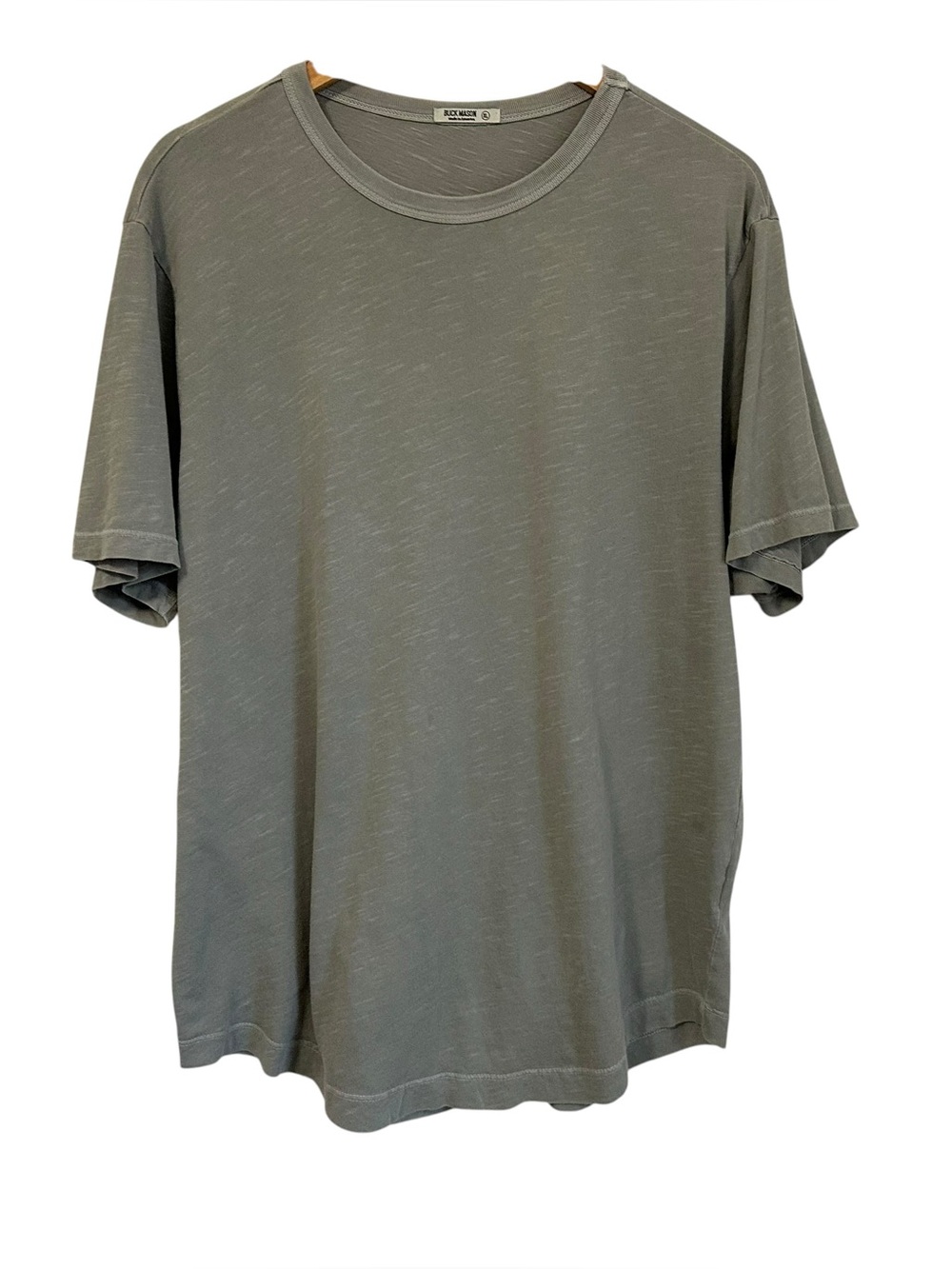 Buck Mason Mens Slub Curved Hem Tee T-Shirt Sz XL Green Cotton Short Sleeve USA